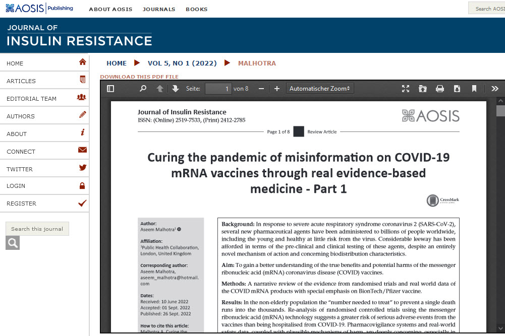 Heilung der Pandemie der Fehlinformationen über COVID-19 mRNA-Impfstoffe durch echte evidenzbasierte Medizin - Teil 1