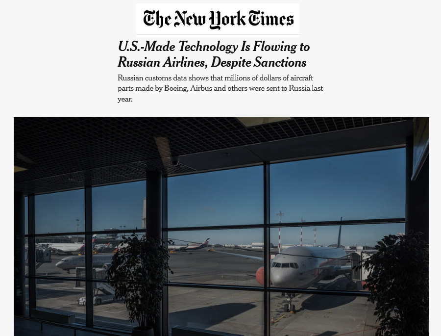US-Technologie fließt an russische Fluggesellschaften, trotz Sanktionen (NYT)
