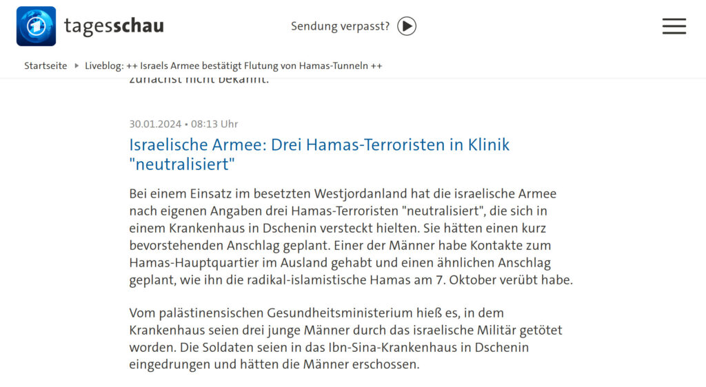 Hamas-Terroristen in Klinik "neutralisiert".